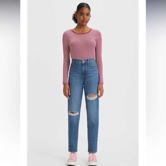 NEW Levi’s Jeans High Waisted Mom Jeans Tapered Straight Leg Distressed Women 29 - Picture 2 of 5
